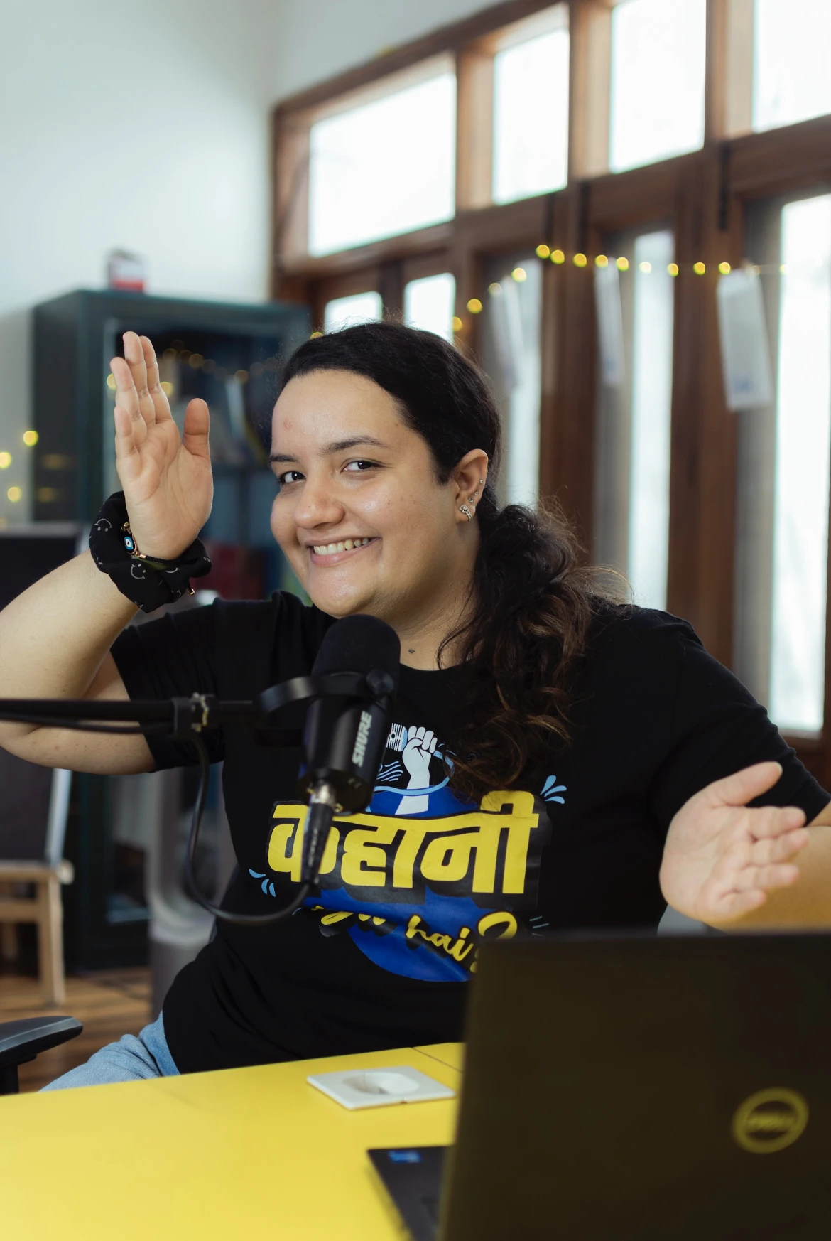 Srishti Trehan recording a podcast